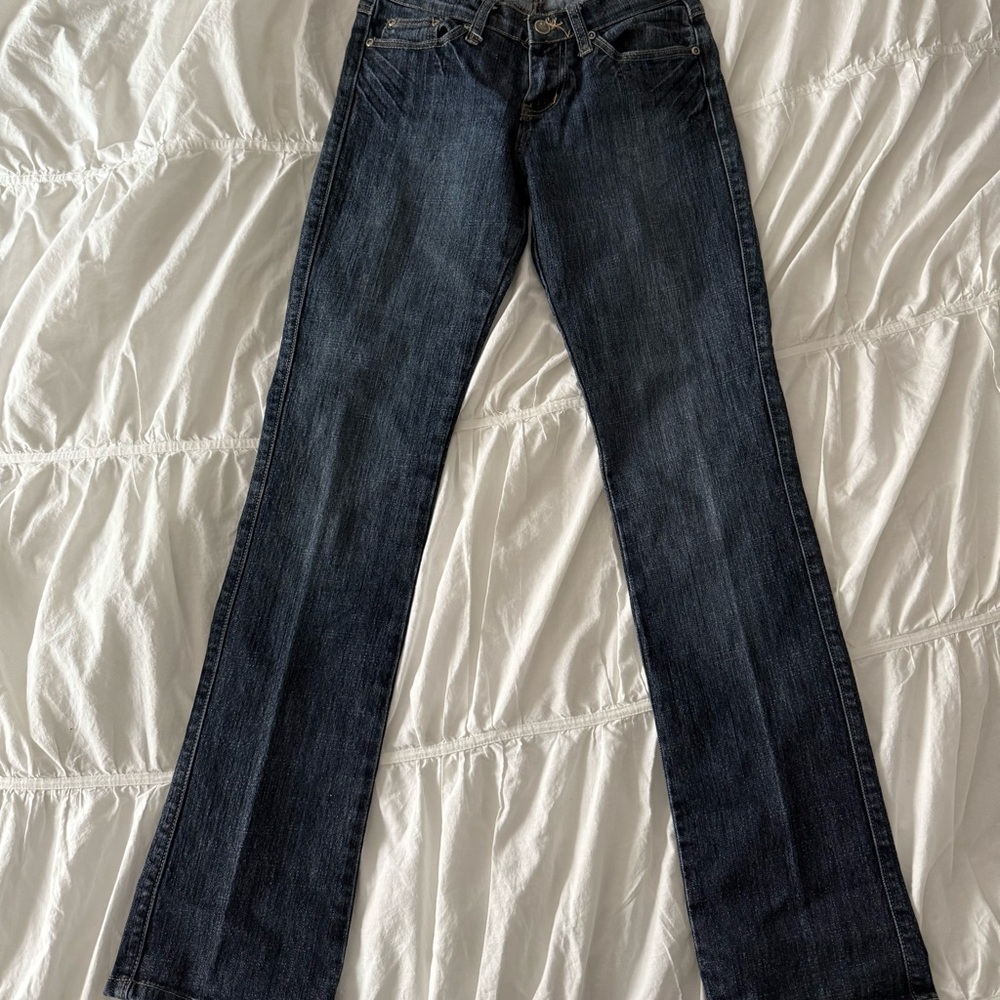Bootcut low rise Jeans with Yellow Embroidery